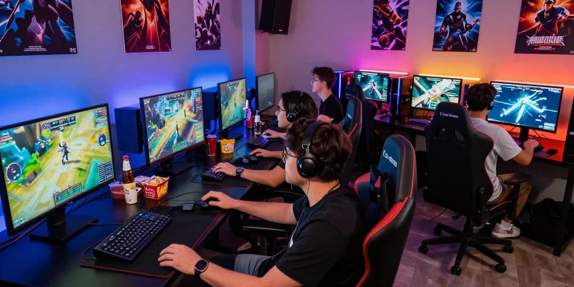 Exciting gaming session with friends featuring lucky77 consoles and vivid LED lights.