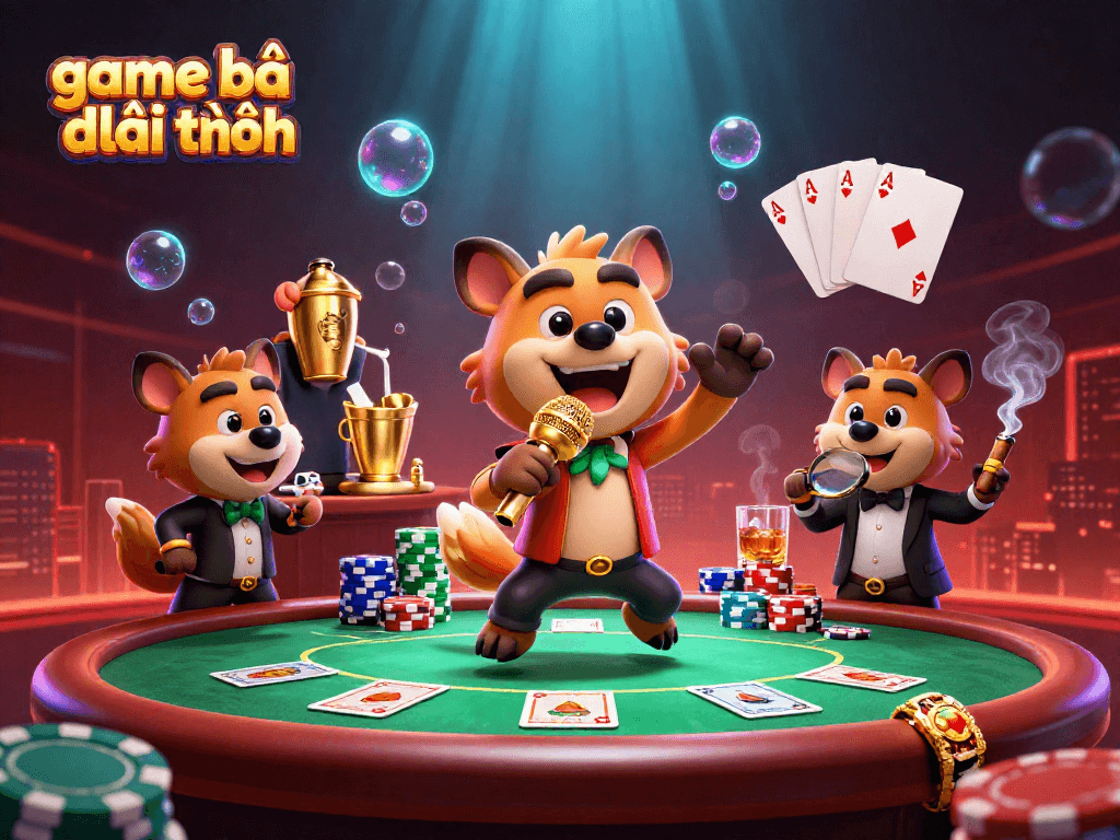 Experience game bài đổi thưởng excitement with hyenas in a vibrant casino scene.