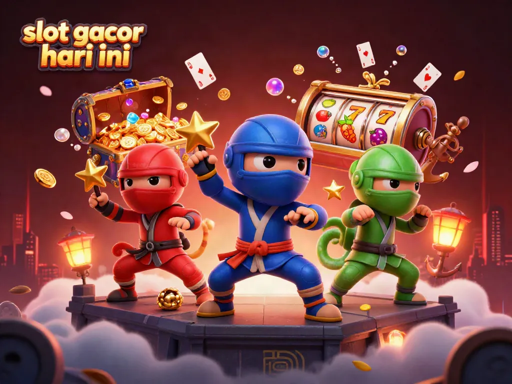 Engage in thrilling slot gacor hari ini action with colorful ninja chameleons amidst casino elements.