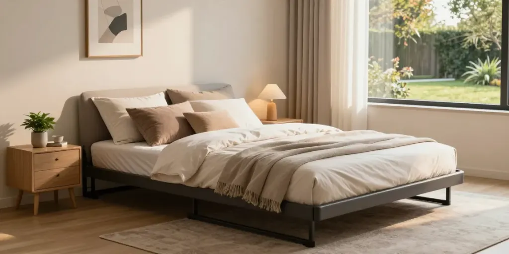 Cozy contemporary bedroom with a fold up bed and inviting decor.