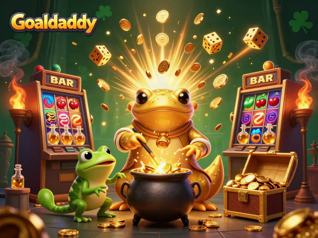 Goaldaddy offers immersive casino experiences with vibrant 3D scenes of slot machines and golden treasures.
