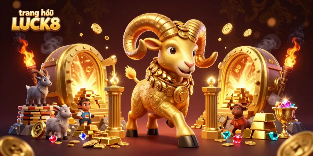Experience the thrill of trang chủ LUCK8 with the mighty ram charging through a golden treasure vault.