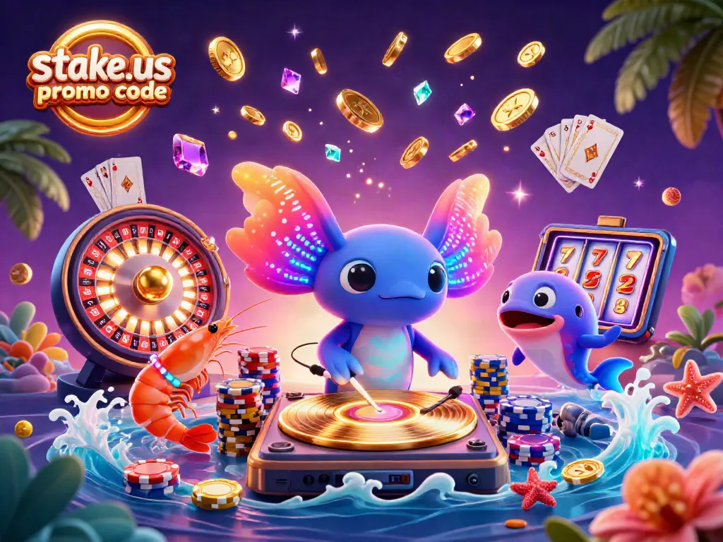 Experience winning with stake.us promo code and vibrant casino elements in a lively underwater scene