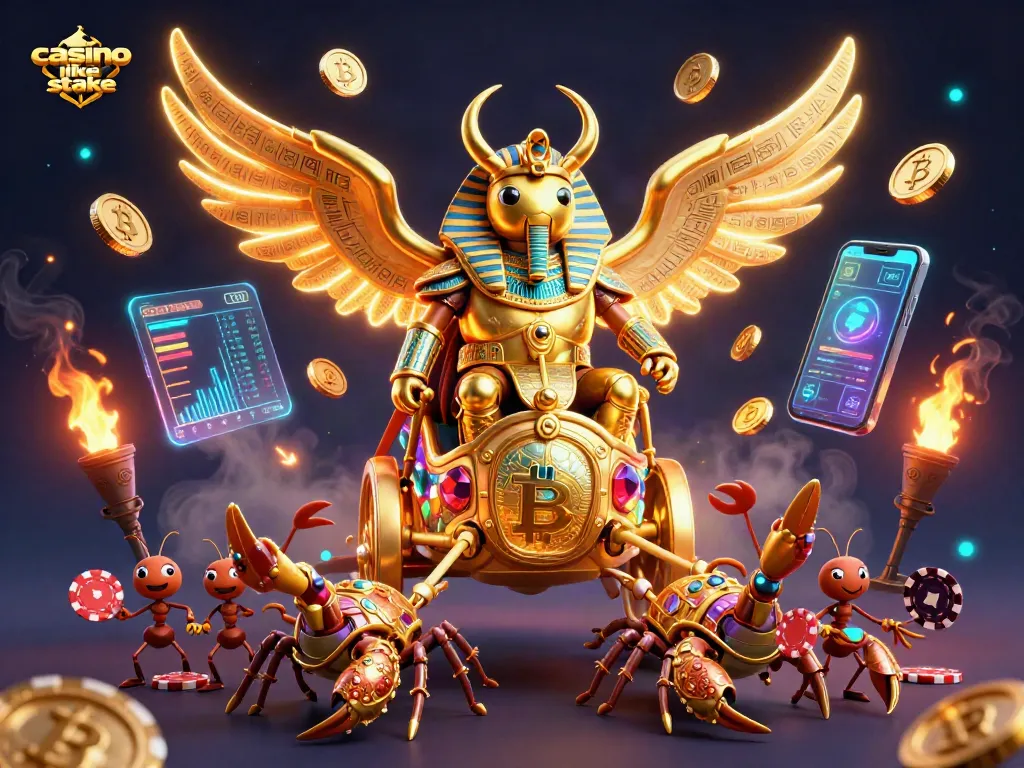 Experience thrilling gameplay at casinos like Stake while encountering gold and crypto elements in this exciting 3D scene.