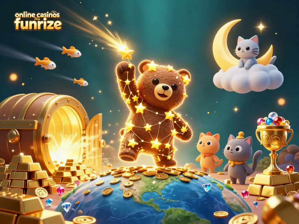 Engage in exciting adventures at online casinos like Funrize with golden treasures and playful cosmic characters.