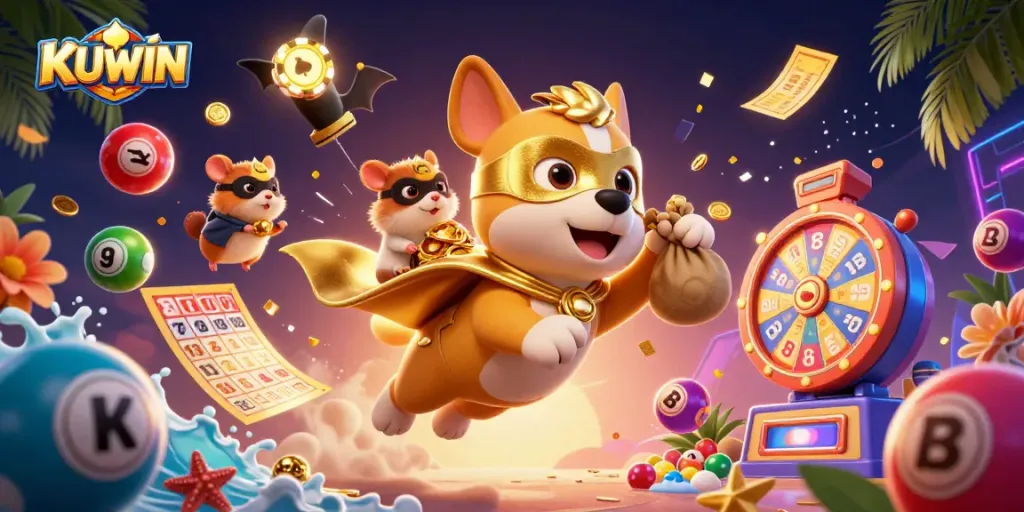 KUWIN unleashes a thrilling casino experience with a 3D superhero dog and golden treasure.