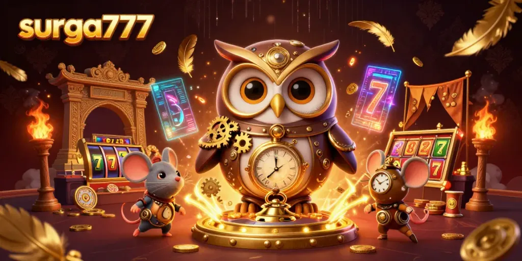 Engage in thrilling gameplay at surga777 featuring a vibrant 3D casino scene with steampunk characters.
