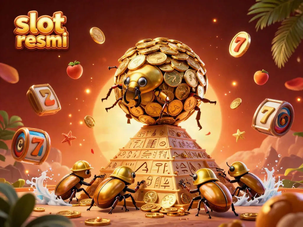 Mainkan slot resmi dengan desain menarik dan simbol keberuntungan dalam ilustrasi 3D.