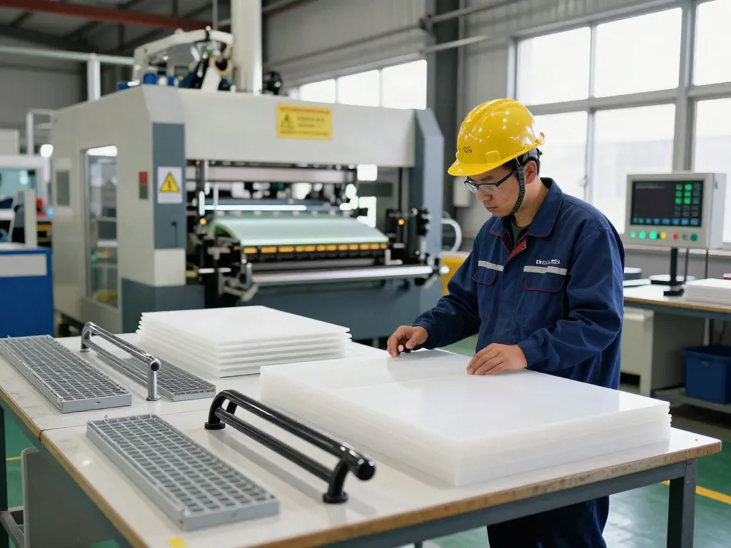 GRP Manufacturer inspecting glass-reinforced plastic products in a modern facility