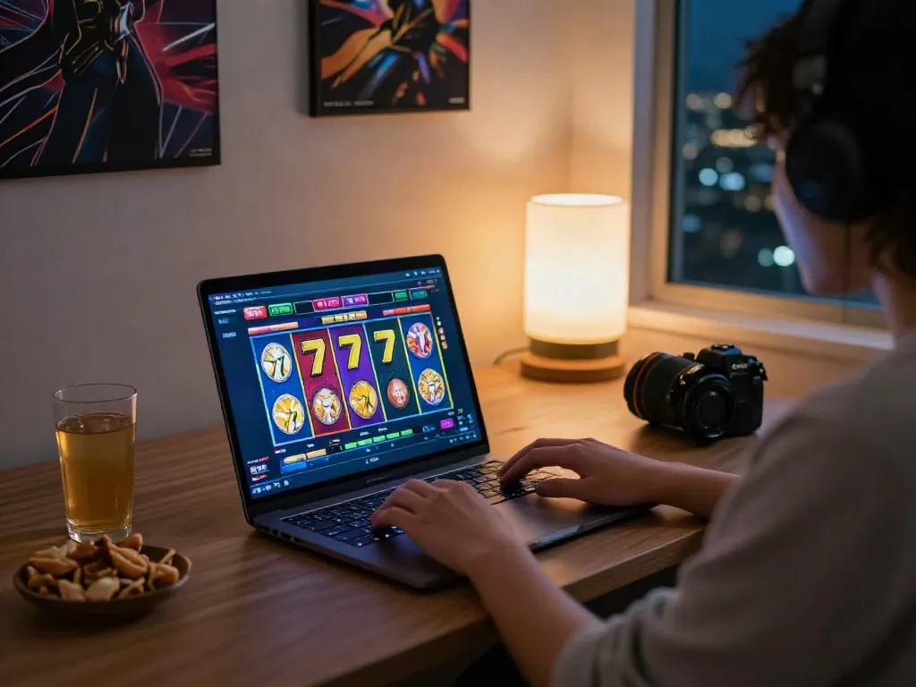 Engaged player exploring the link slot777 while enjoying an online gaming session from home.
