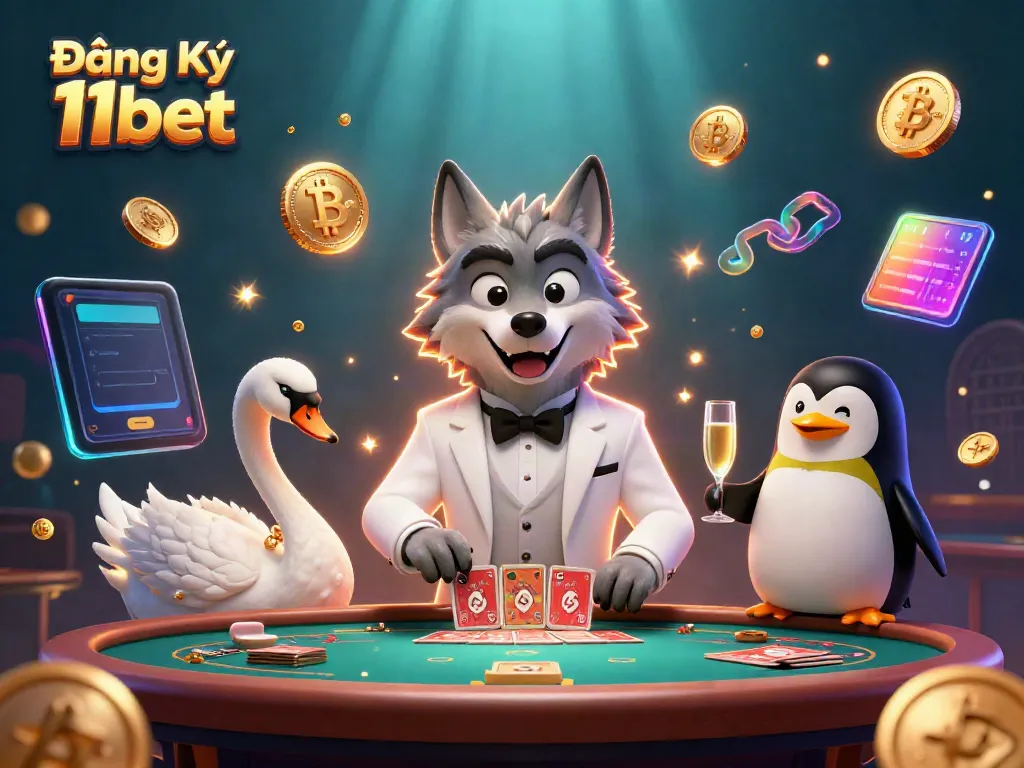 Experience the excitement of Đăng Ký 11bet with vibrant casino characters and crypto elements!
