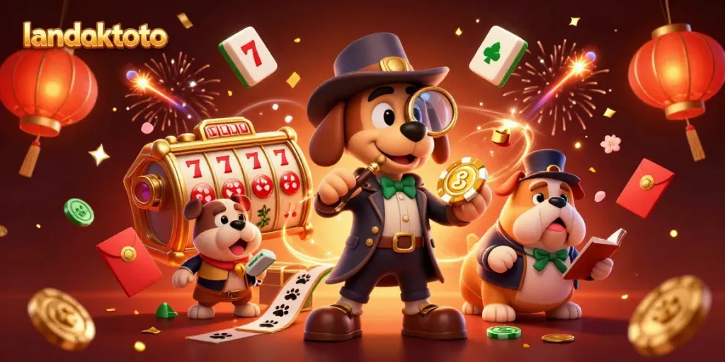 Gali petunjuk chip poker emas di landaktoto dengan anjing detektif yang lucu dan elemen keberuntungan.
