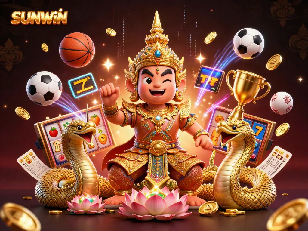 Engage with thrilling SUNWIN casino experiences featuring dynamic illustrations of a guardian and gaming elements