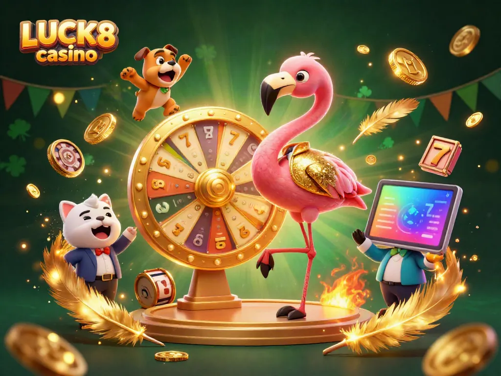 Experience thrilling prizes at LUCK8 casino with a vibrant game show scene featuring animated characters.