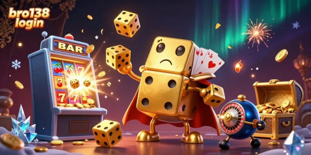 Experience dynamic gameplay with bro138 login, featuring golden dice and exciting casino elements.