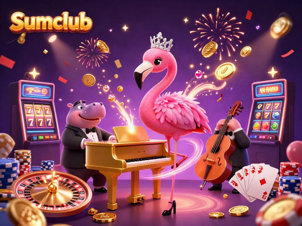 Experience thrilling play at Sumclub with vibrant casino scenes filled with lively characters and rich game elements.