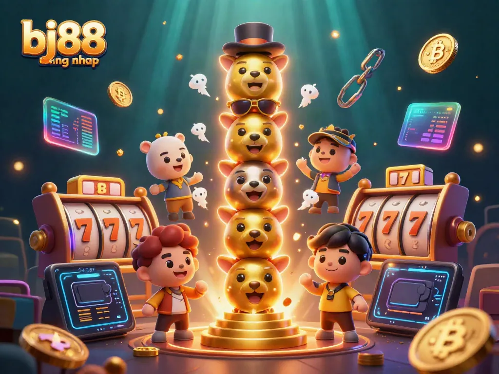 Engage with bj88 dang nhap through vibrant 3D casino elements and totem poles in this captivating illustration.