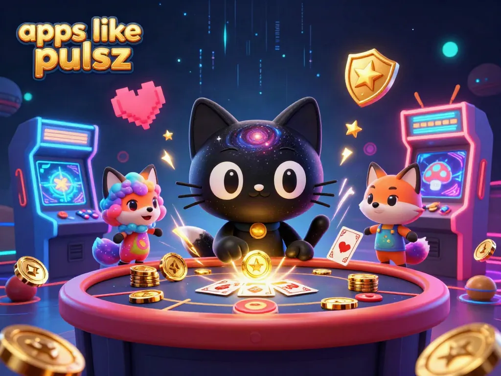 Play exciting games like apps like pulsz, with a vibrant cosmic casino theme and engaging characters.