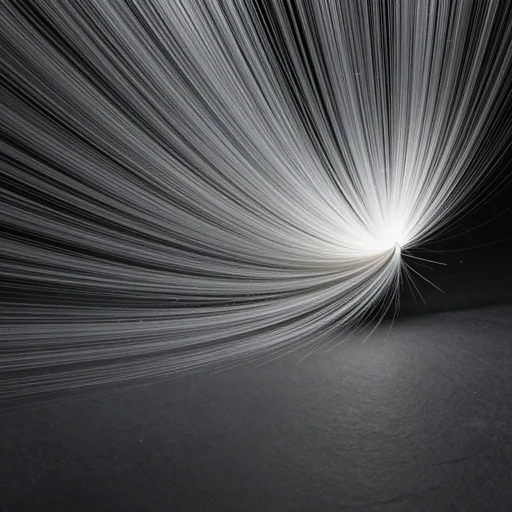 Silver filaments converge into a soft bloom in graphite space, with a calm empty lower third.