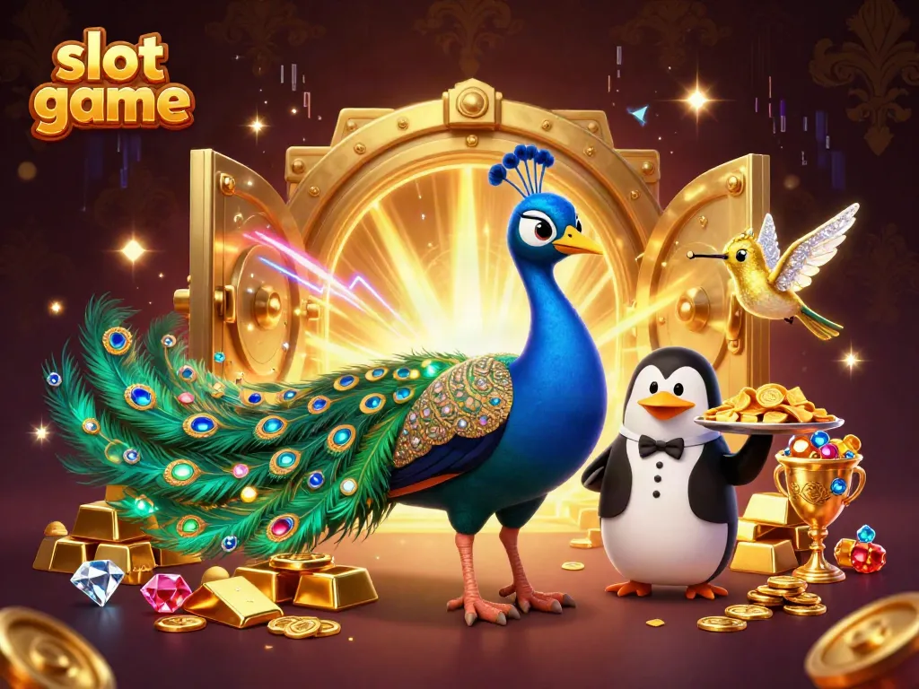 Experience the thrilling world of slot games with a vibrant 3D illustration featuring unique characters and dynamic game elements.