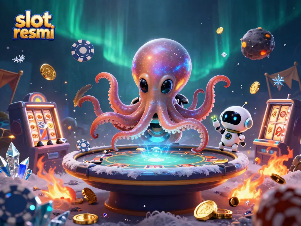 Experience thrilling play with slot resmi featuring an alien octopus at a holographic poker table amid cosmic gaming elements.