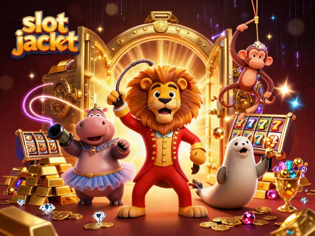 Experience thrilling slot jackpot excitement with colorful carnival characters and dazzling treasures.