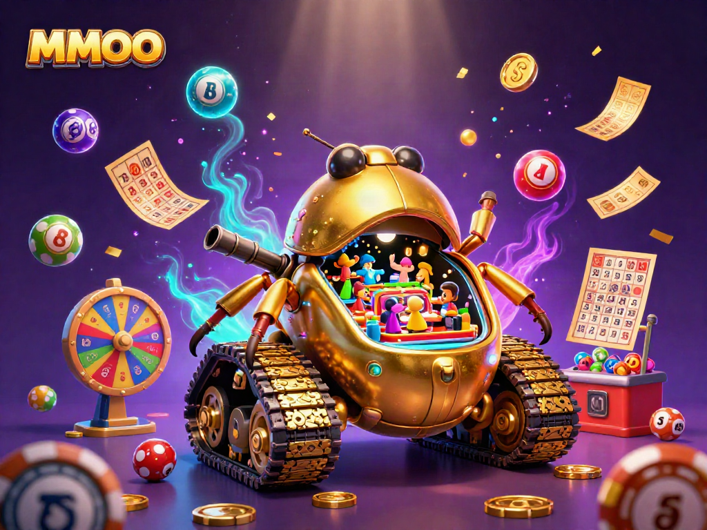Experience the excitement of MMOO with an illustrated casino adventure featuring massive beetle tank.