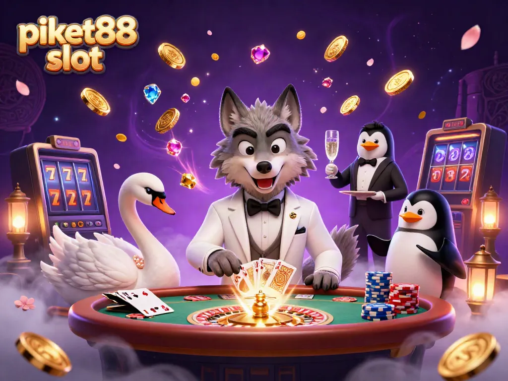 Experience the thrills of piket88 slot with a dazzling casino scene filled with vibrant characters.