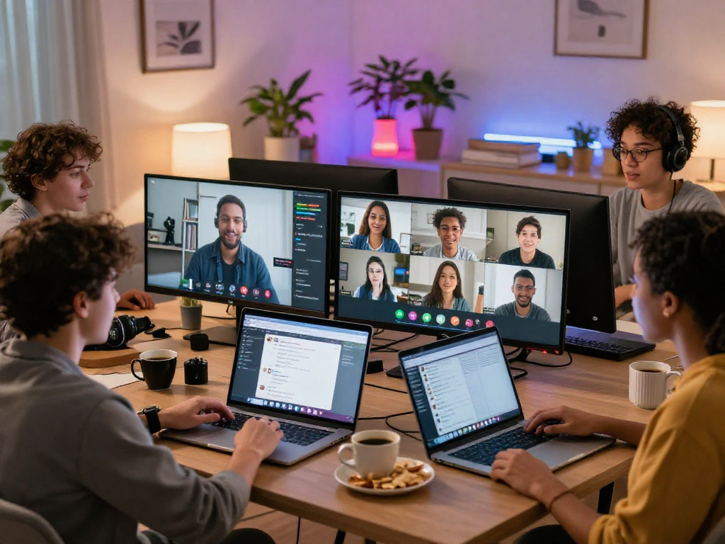 Engaging nsfw chat scene with diverse individuals in a cozy home environment.