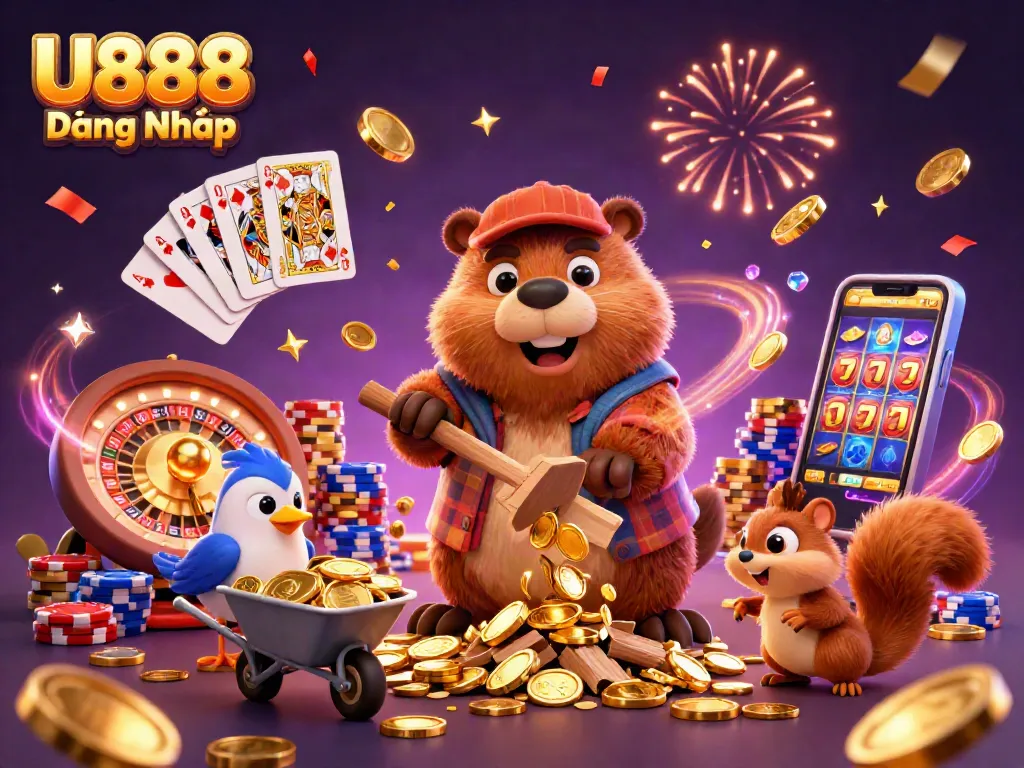 Engage in thrilling gaming at U888 Đăng Nhập with golden coins and vibrant casino elements.