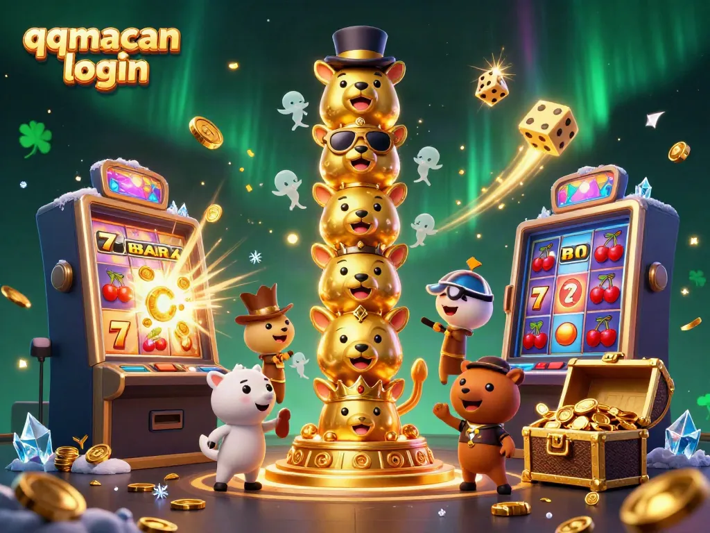 Experience thrilling slots and big wins with qqmacan login in this vibrant 3D casino scene.