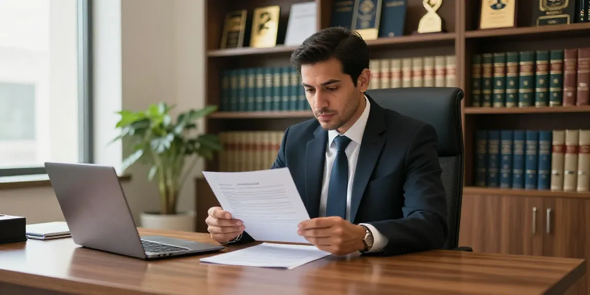 Scam Money Recovery Lawyer Dubai reviewing case files in a modern legal office.