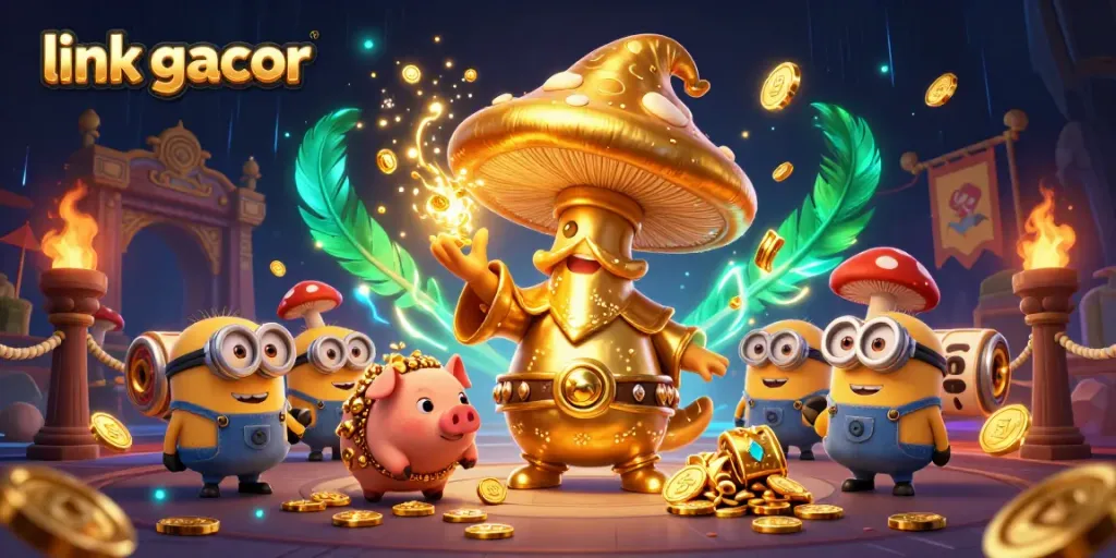 Experience thrilling action with the link gacor as magical characters transform the casino realm with slot reels and gold coins.