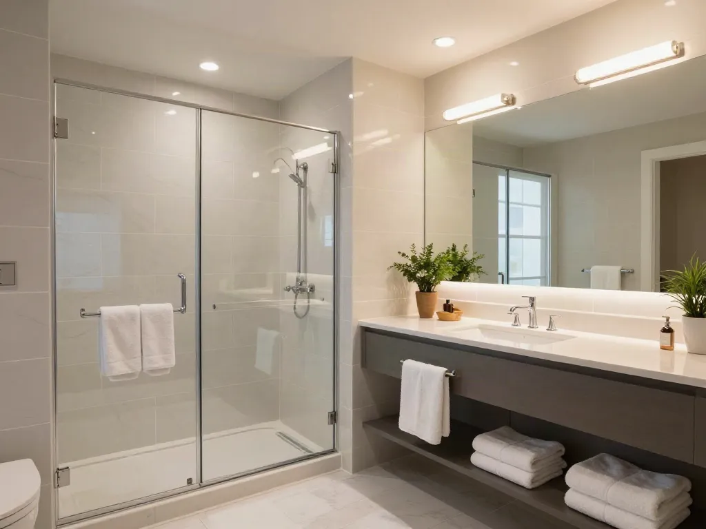 Beautifully remodeled bathroom by a bathroom remodeling contractor Seattle featuring a modern walk-in shower and soaking tub.