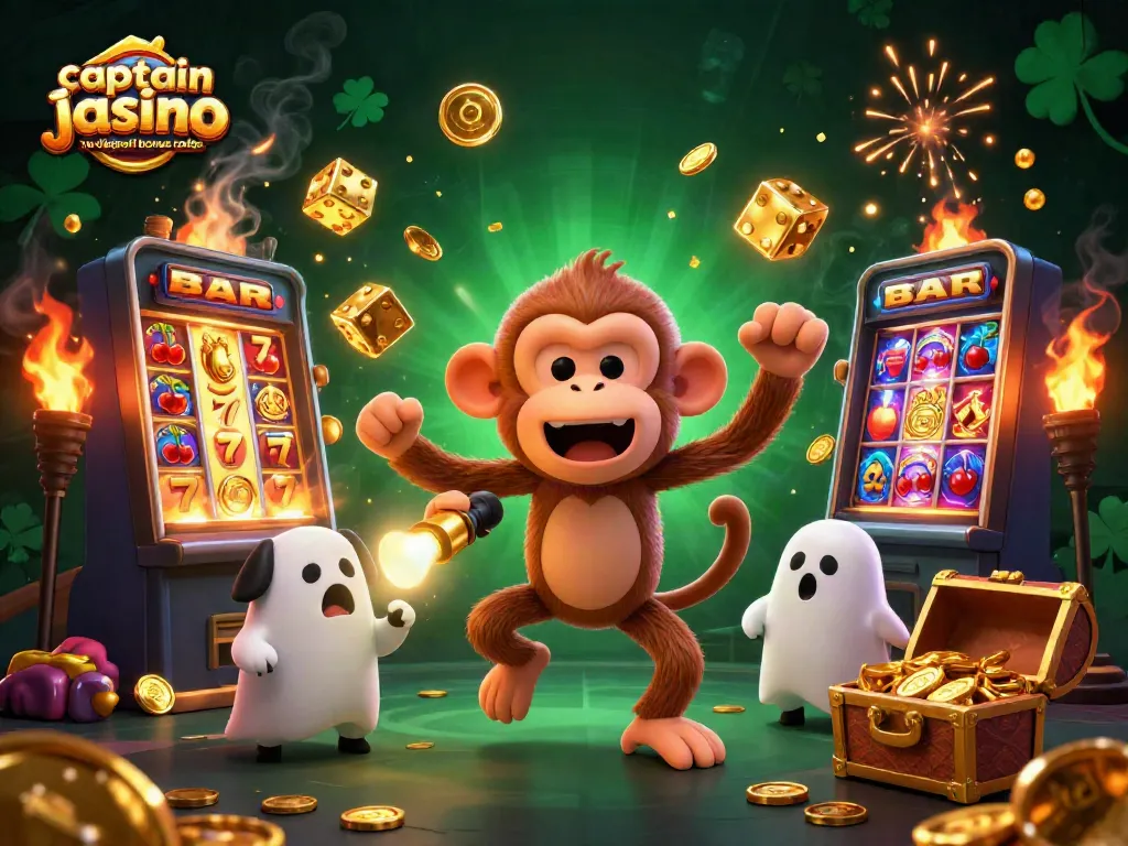 Engage with captain jack casino no deposit bonus codes while exploring a vibrant casino scene with golden juggled treasures.