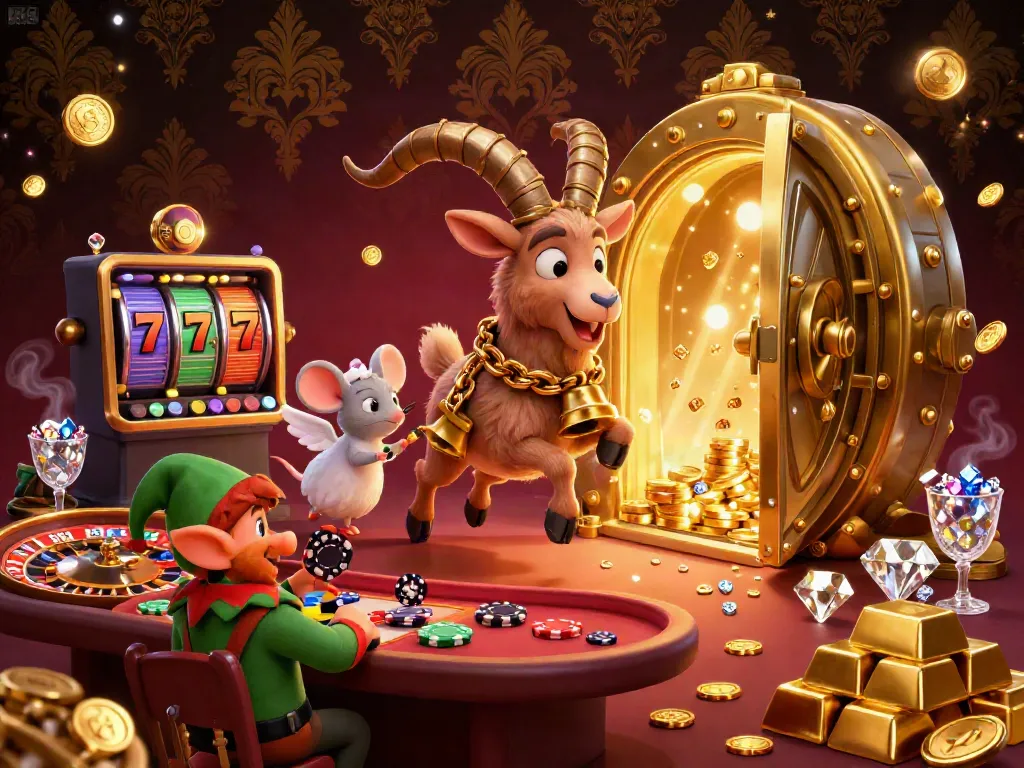 BK8's thrilling casino scene with festive Krampus goat and naughty gremlins stealing poker chips.