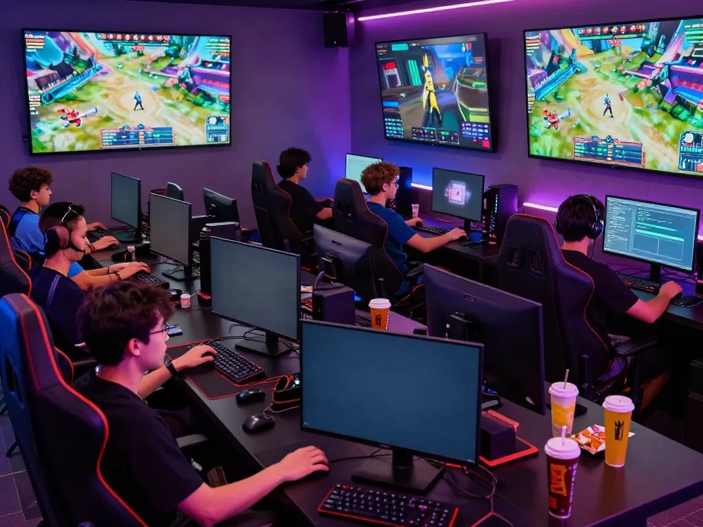 Sân chơi game trực tuyến vvwin với các game thủ đang thi đấu sôi nổi.