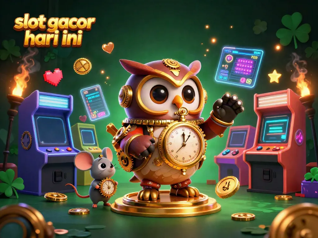 Spin the reels with slot gacor hari ini featuring a whimsical steampunk owl and vibrant gaming elements.
