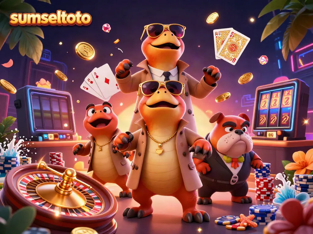 Experience the excitement of sumseltoto with playful raptors entering a VIP casino lounge.