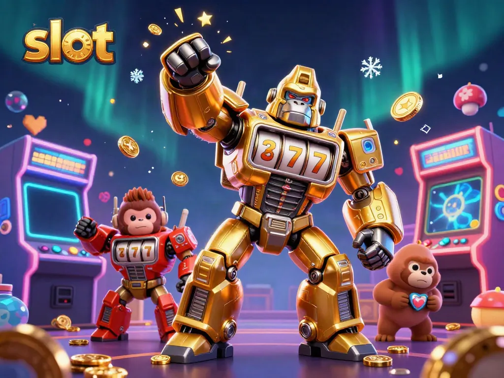 Mainan slot yang mengesankan menampilkan gorila emas dan elemen kasino yang berani.