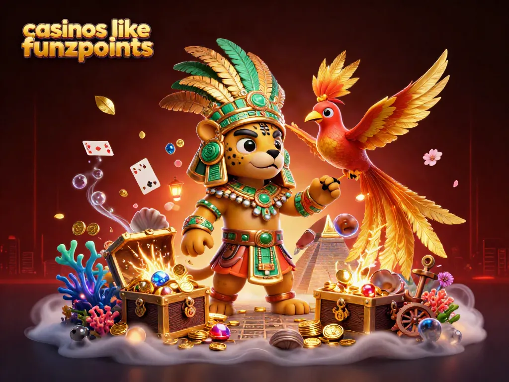 Engage with top casinos like Funzpoints in an immersive 3D gambling scene, featuring vibrant characters and rich visuals.