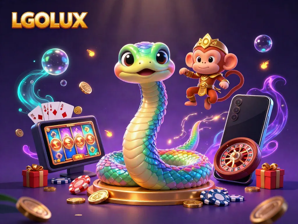 Experience the thrilling world of LGOLUX with vibrant games and energetic characters, showcasing casino excitement.