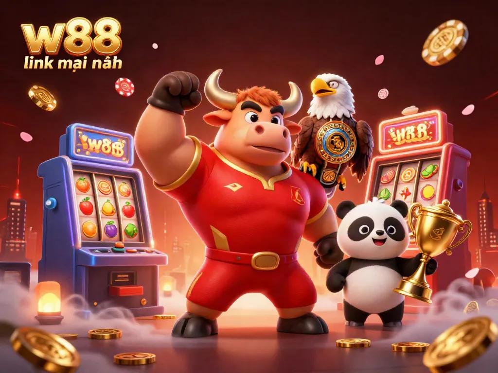 Experience the excitement of w88 link mới nhất through vibrant 3D gaming characters in an engaging casino setting.