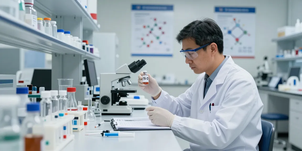 Researcher analyzing SS31 peptide buy in a modern laboratory setting, showcasing scientific inquiry.