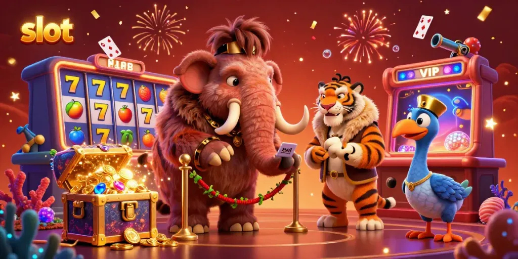 Experience exciting slot action in a vibrant casino with unique characters and dynamic gameplay.