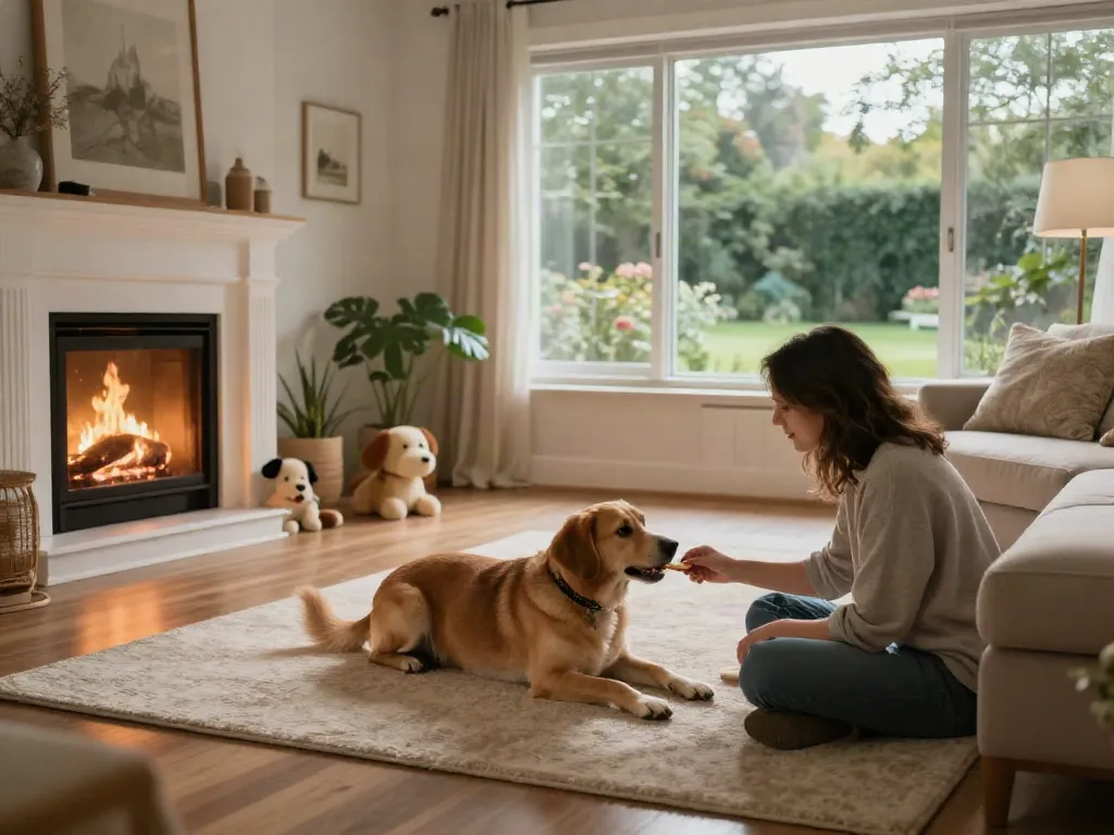 Calming Dog Treats for a peaceful evening bonding with pets, showcasing natural wellness.