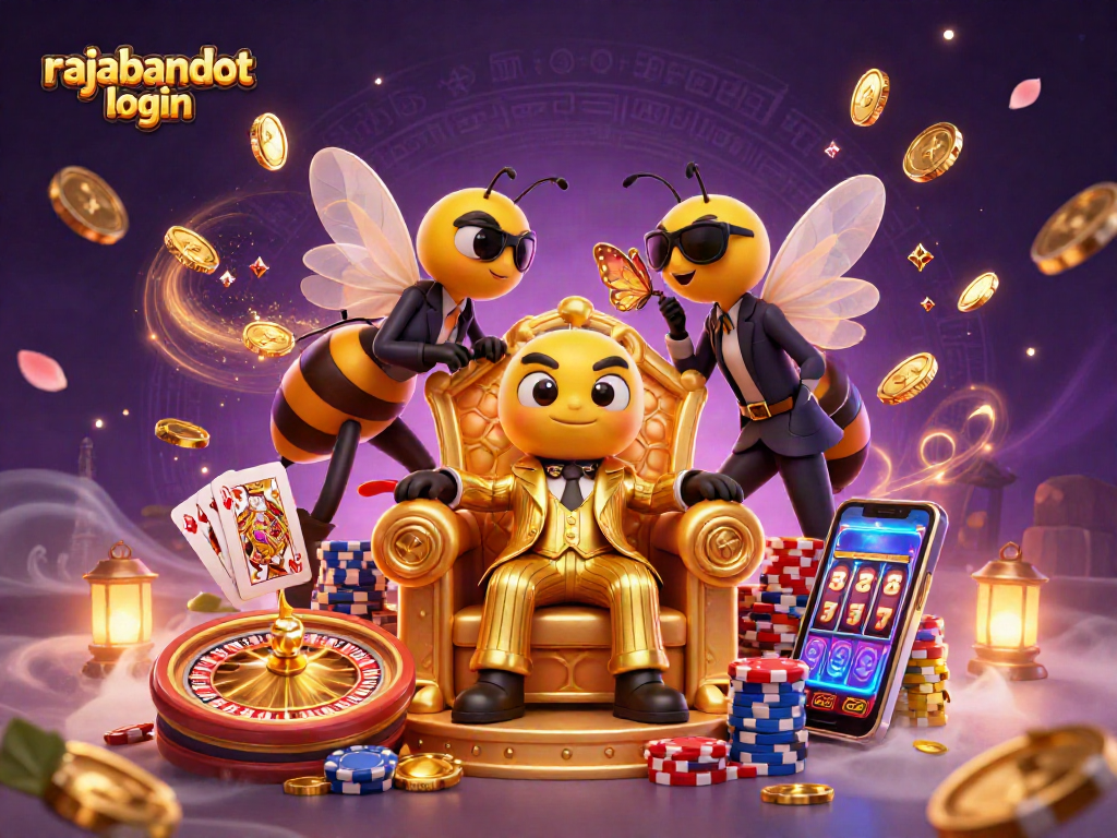 Gambarkan rajabandot login dengan detail tinggi, menunjukkan karakter kasino beraksi.