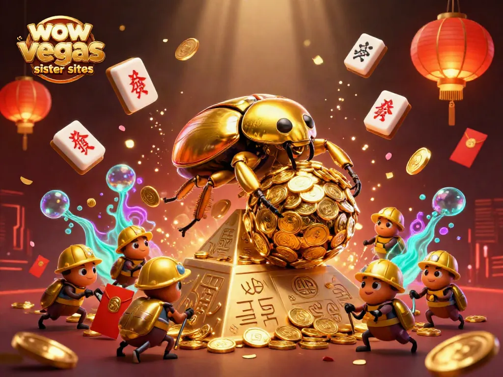 Experience the thrill of wow vegas sister sites with golden coin rolls and vibrant casino elements.
