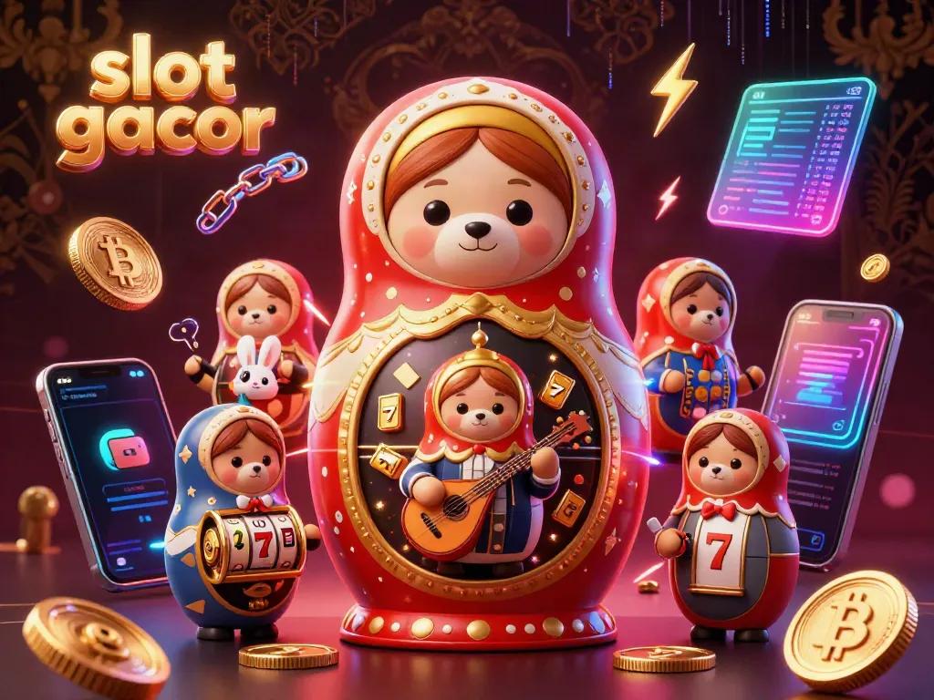 Experience the excitement of slot gacor with a vibrant 3D illustration featuring unique characters and casino elements.