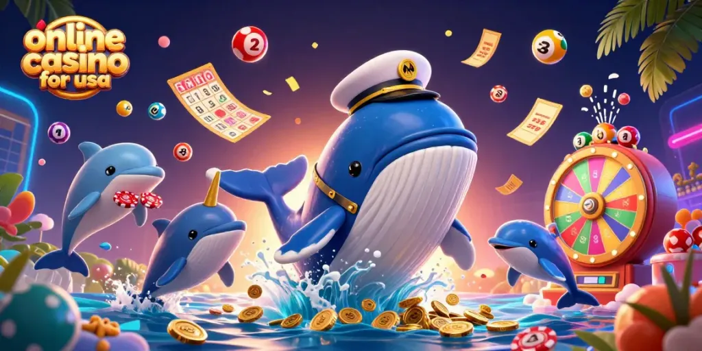 Engage at an online casino for usa, with a vibrant scene featuring playful marine characters and dynamic gaming elements.